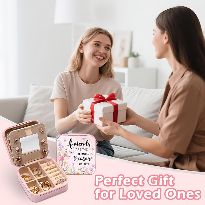 GAOLZIUY Friendship Gifts for Women Girls, Friend Travel Jewelry Box with Flowers, Portable Jewelry Organizer Case, Bestie Birthday Gifts for Best Friend - Image 7