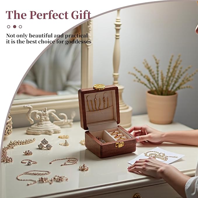 Travel Jewelry Case Wood Small Jewelry Box for Women Wood Jewelry Organizer Storage Holder For Earrings Rings Necklaces Velvet Wooden Jewelry Box With Lock - Image 7