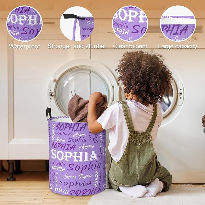 Custom Name Laundry Hamper, Personalized Laundry Basket with Name for Baby Boys Girls, Customized Collapsible Dirty Clothes Hamper Storage with Handles for Bedroom Bathroom Dorm Room Decor - Image 4
