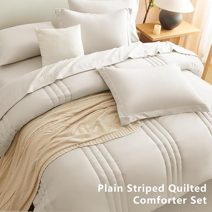 CozyLux King Size Comforter Sets - 7 Piece Bed in a Bag Beige Comforter Set with Sheets Luxury Bed Set All Seasons, Soft Bedding Set with Down Alternative Comforter, Sheets, Pillowcases & Shams