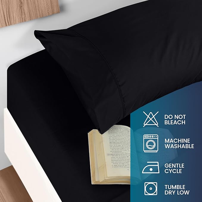 Utopia Bedding Twin Size 3 Piece Sheet Set - Brushed Microfiber - Soft Bed Sheets for Twin Size Bed Set - Includes 1 Fitted, 1 Flat, & 1 Pillow Case - Deep Pocket (Black)