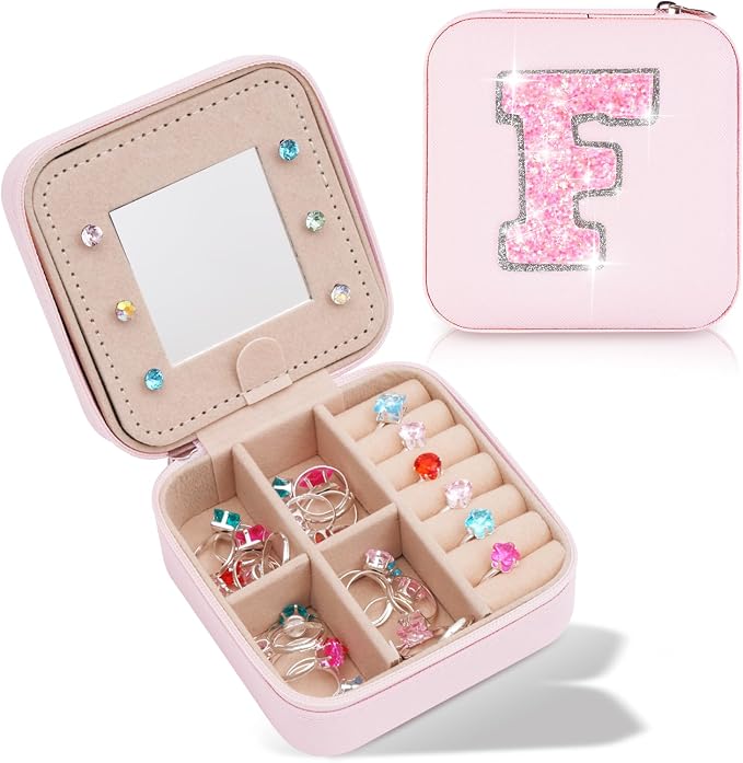 Uygafly Personalized Jewelry Case for Women Girls - Fashion Mini Jewelry Boxes - Trendy Travel Jewelry Organizer with Initials Letter - Teen Gifts | Pink,F by Uygafly