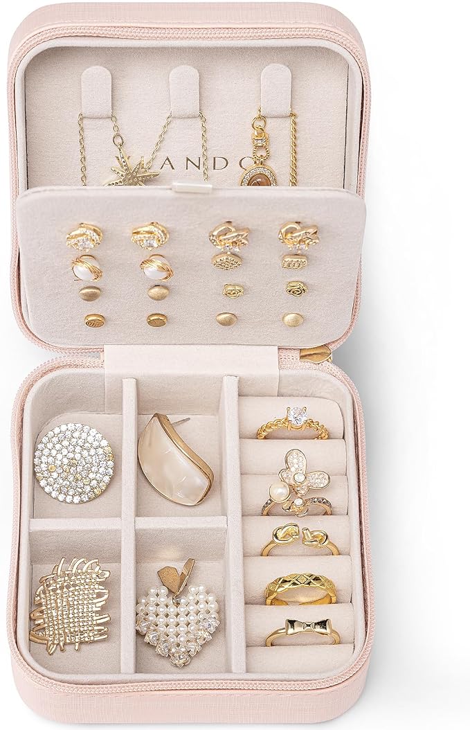 VLANDO Travel Jewelry Case, Small Travel Jewelry Organizer Box for Girls Women - Pink by VLANDO