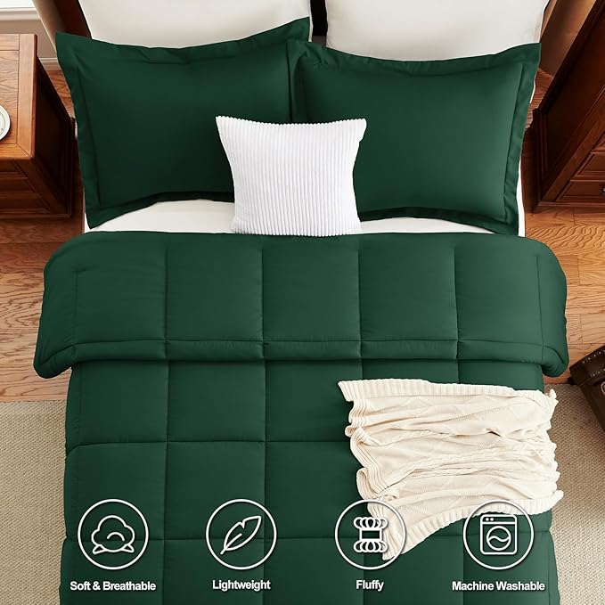 CozyLux King Size Comforter Set - Emerald Green Comforter King Size, 3 Pieces Box Stitched Bed Set for All Seasons, Soft Lightweight Bedding Sets with 1 Down Alternative Comforter and 2 Pillow Shams