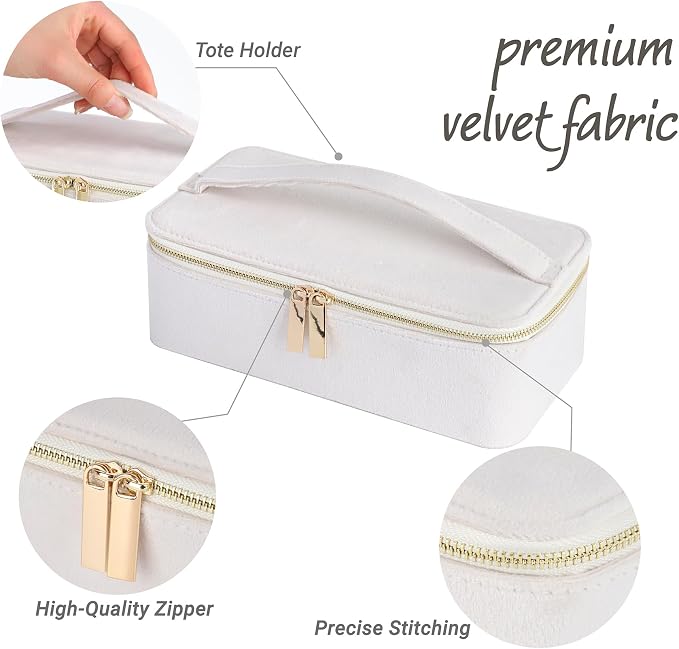 HofferRuffer Jewelry Box Organizer for Women Girls, Travel Jewelry Case with 12 Portable Zipper Bags, Jewelry Storage Ideal for Travel & Home Organization (12pcs-CreamWhite Velvet) - Image 3