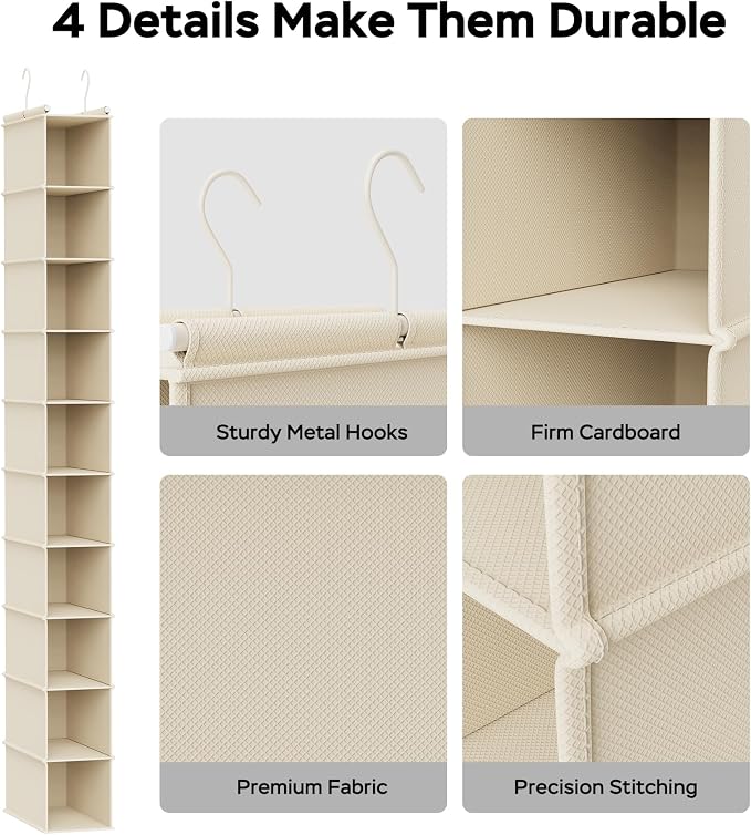 MAX Houser 10-Shelf Hanging Shoe Shelf Organizer, Hanging Shoe Storage for Closet (Beige) - Image 4