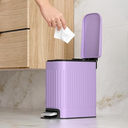 TrashAid Slim Bathroom Trash Can with Lid Soft Close, 6 Liter/1.6 Gallon Stainless Steel Small Garbage Can with Removable Inner Bucket, Step Pedal, Slim Wastebasket for Toilet, Office, Bedroom, Purple - Image 7