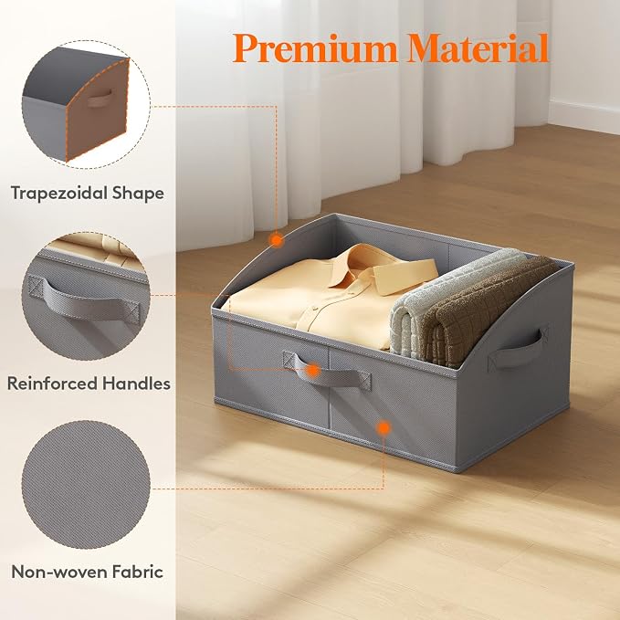 Lifewit Trapezoid Closet Storage Bins for Shelf, 6 Packs Non-woven Closet Organizer Baskets with Handles, Foldable Clothes Containers Boxes for Clothing, Book, Purse, 19L, Large, Gray - Image 5