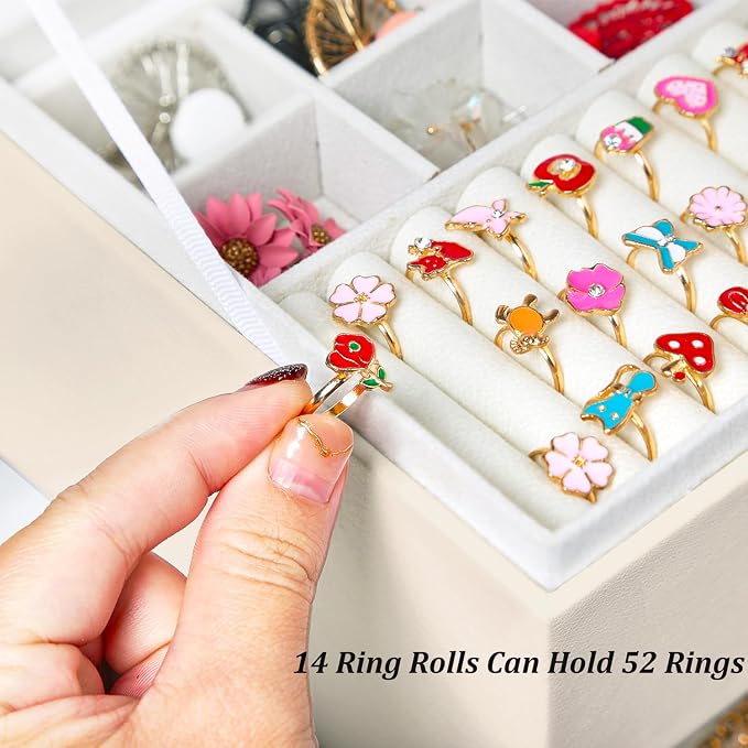 QBestry Earrings Jewelry Box for Girls, 5 Layers Jewelry Organizer with Earring Holder Organizer for Girls Earring Organizer Jewelry Boxes for Women Earrings and Necklaces Jewelry Box Organizer Beige - Image 5