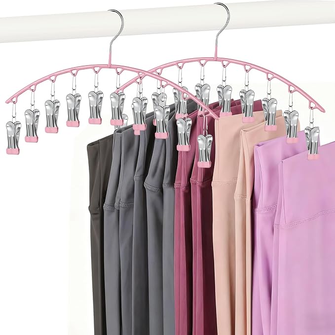 Legging Hangers for Closet Organizer, Hat Hangers for Closet 2 Pack with 10 Clips Holds 20 Leggings, Legging Hanger, Pants Storage Organizer Suitable for Socks, Panties, Underwear, Pants (Pink) by Arkeiliy