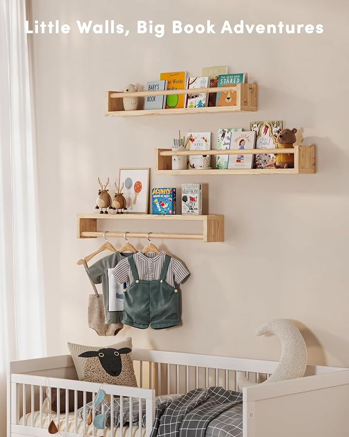 G&W Gruwald Nursery Book Shelves, Set of 3, Wall Bookshelf, Book Shelf for Kids Rooms, Wall Book Shelves for Bedroom Kids, Floating Shelf, Nursery Decor(Wood, 23 Inches) - Image 5
