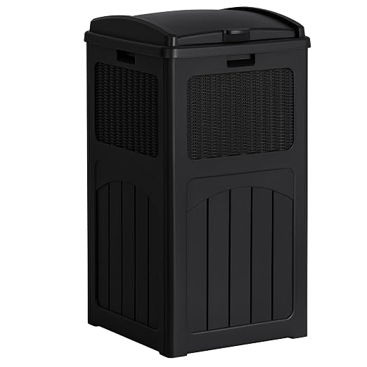 Flamaker 30 Gallon Trash Can, Resin Outdoor Garbage Can with Lid, Waterproof Hideaway Patio Waste Bins for Outside Use (Black) by Flamaker