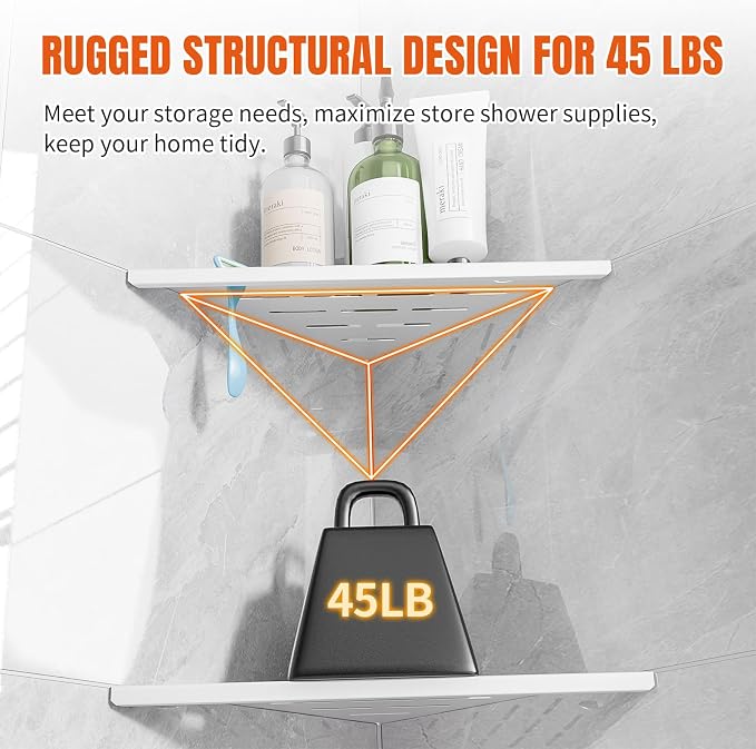Corner Shower Shelf with Razor Hole, Rustproof Stainless Steel Shower Organizer, No Drilling Tile Shower Shelves, Modern Bathroom Shelf for Tile Wall, Grout in Shelf for Bathroom 2-Pack, 10" - Image 7