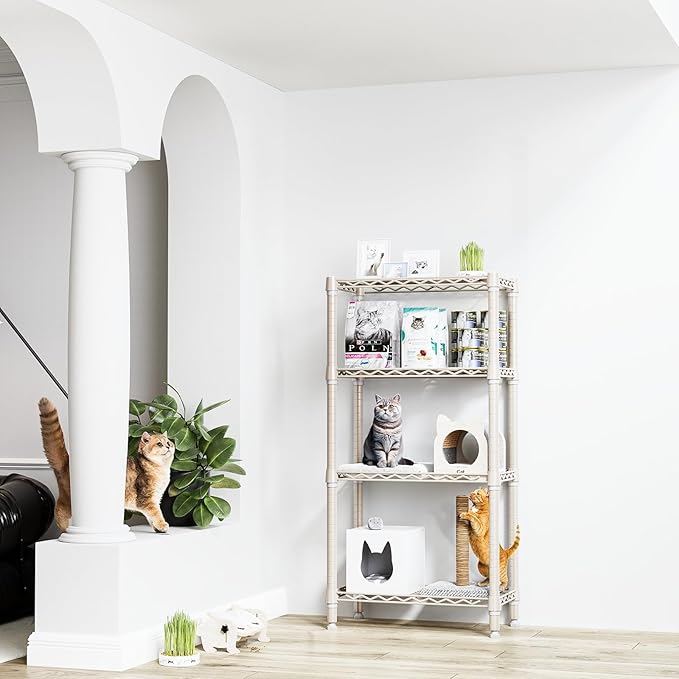 M MZG 1000 lbs 4-Shelf Standing Storage Shelves Heavy Duty Metal Shelving Unit Adjustable Wire Rack for Office Garage Kitchen, Light Tan 11.8 D x 23.6" W x 47.5" H - Image 2