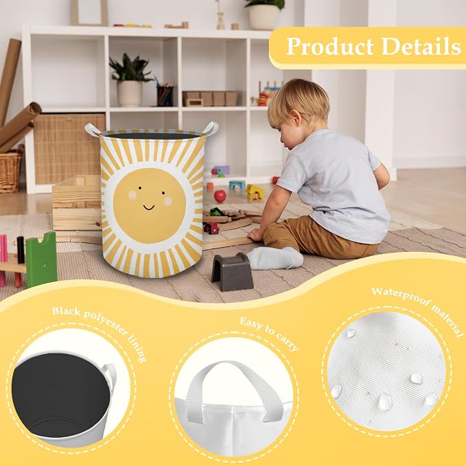 Cute Sunshine Laundry Basket, Boho Sunshine Nursery Waterproof Collapsible Laundry Hamper Dirty Clothes Storage Toy Bin Organizer for Toddler Baby Kids Room Bedroom Bathroom College Dorm - Image 6