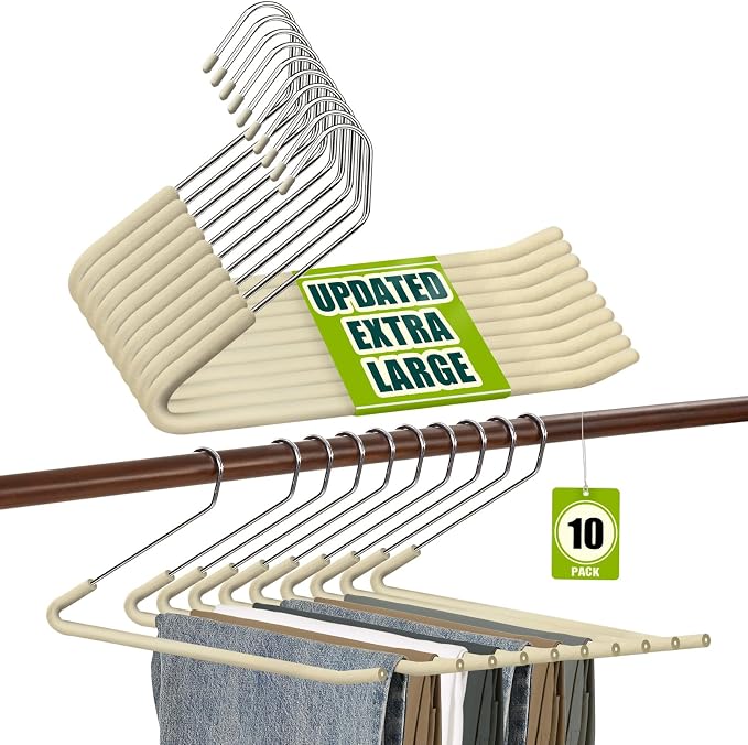 Spring Fever Open Ended Non Slip Sponge Padded Pants Hangers - Chrome Plating Foam Heavy Duty Space Saving Beige Long 10 by SpringFever