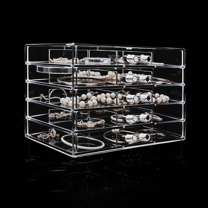 Clear Acrylic Jewelry Storage Box, Earring Jewelry Organizer with 5 Drawers, 5-Layer Jewelry Box for Women, Earrings Display Holder for Ring Bracelet Necklace, 30 Grids Compartment Storage Box - Image 5