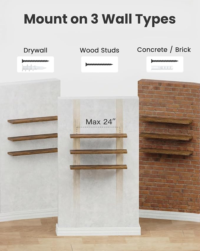 AMADA HOMEFURNISHING 47.2" L Floating Shelves, Wall Shelves Set of 3 for Bathroom/Living Room/Bedroom/Kitchen, Floating Shelves for Wall Decor with Invisible Brackets - AMFS55V - Image 8