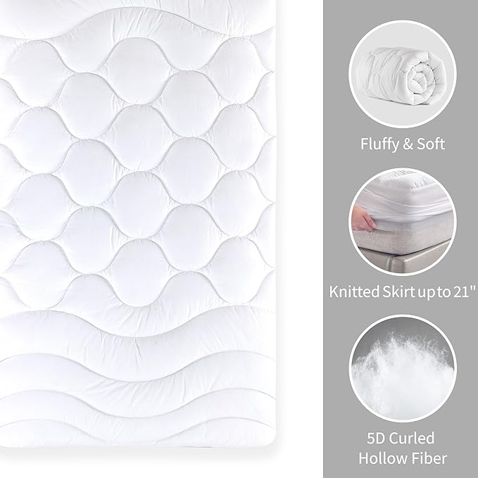 Sonive Twin Mattress Protector, Mattress Topper with 8-21" Deep Pocket, Mattress Pad with 3-Zone Support, Mattress Cover Microfiber Fitted Mattress Machine Washable White