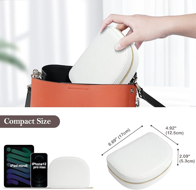 ProCase Travel Size Jewelry Box, Medium Portable Seashell-Shaped Jewelry Case, 2 Layer Mini Jewelry Organizer in PU Leather for Women -White - Image 6