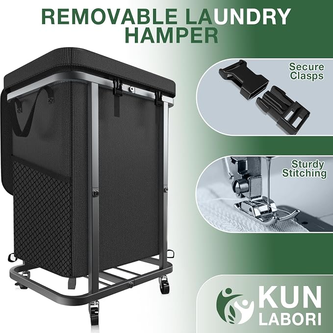 40 Gal(150L) High Grade Large Laundry Basket with Wheels, Rolling Laundry Hamper, Laundry Cart with Metal Frame and Removable Bag Design, Suitable for Laundry Room (Black, 150L) - Image 5