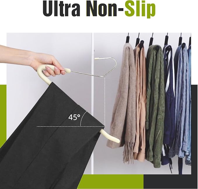 Spring Fever Open Ended Non Slip Sponge Padded Pants Hangers - Chrome Plating Foam Heavy Duty Space Saving Beige 20 - Image 3