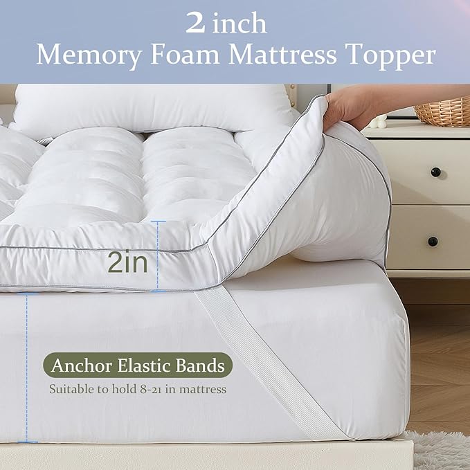 Aodeng 2 Inch Memory Foam Mattress Topper Full for Back Pain, Extra Soft Pillow Top Mattress Topper, Fluffy Shredded Memory Foam Filled