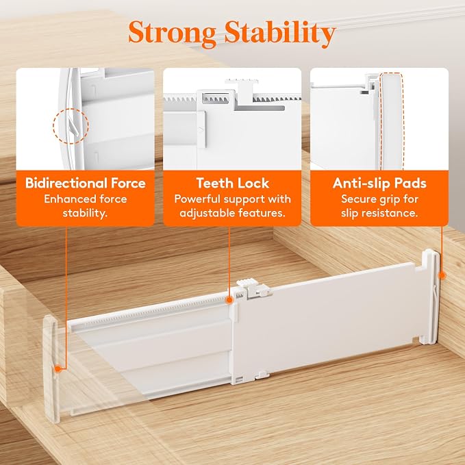 Lifewit 4" Tall 16 Pack Drawer Dividers, 27-42cm/10.5-16.5" Expandable Drawer Divider for Clothes, Adjustable Dresser Drawer Organizers, Drawers Separators for Dresser/Bathroom/Closet/Kitchen White - Image 5