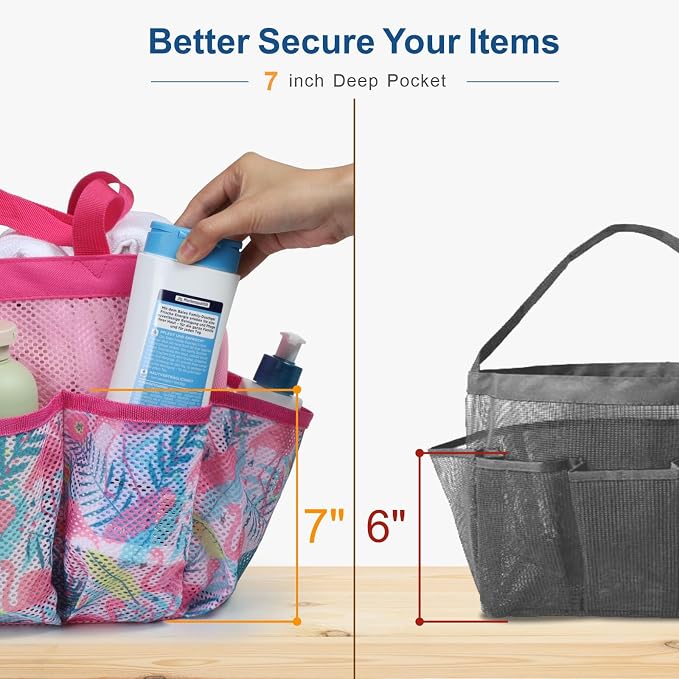 F-color Shower Caddy Portable - Mesh Shower Bag Basket Tote for College Dorm Room Essentials Bathroom Gym Camp Quick Dry for Women Men with S Hook, Pink Flamingo - Image 5
