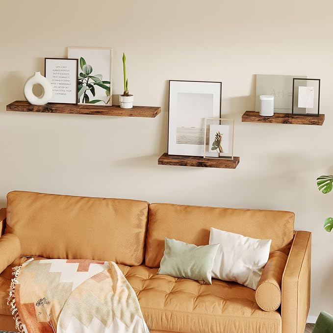 Fixwal Wood Floating Shelves, Wall Shelves Set of 4, Shelves for Wall Decor, with Invisible Brackets for Bathroom, Living Room,Bedroom and Kitchen(Rustic Brown) - Image 6