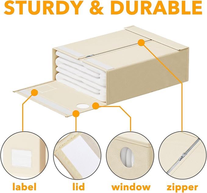 SpaceAid 6 Pack Bed Sheet Organizers and Storage, Foldable Sheet Organizer with Window for Linen Closet, Set Folder Keeper for Queen & King Size Bedding Storage (Beige) - Image 6