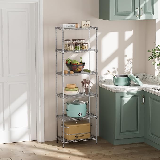 SINGAYE 6 Shelf Wire Shelving Unit Adjustable Metal Shelves Standing Bathroom Organizers and Storage Wire Closet Metal Pantry Kitchen 12" DX22 W 69.5" H Gray - Image 9