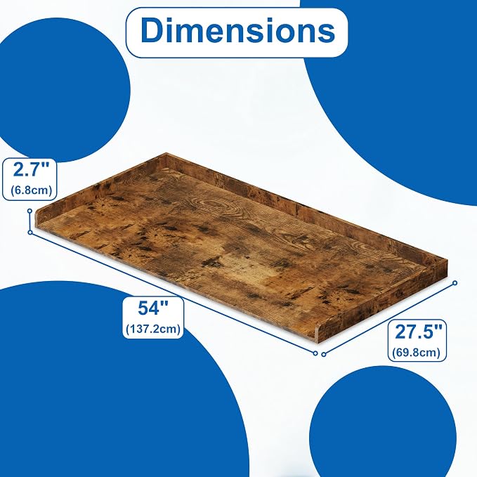 efluky Washer Dryer Countertop, Wood Countertop with Edge Rails for Laundry Room Organization and Storage, Washer Dryer Topper for Laundry Room, 27.5" x 54" Rustic Brown - Image 6