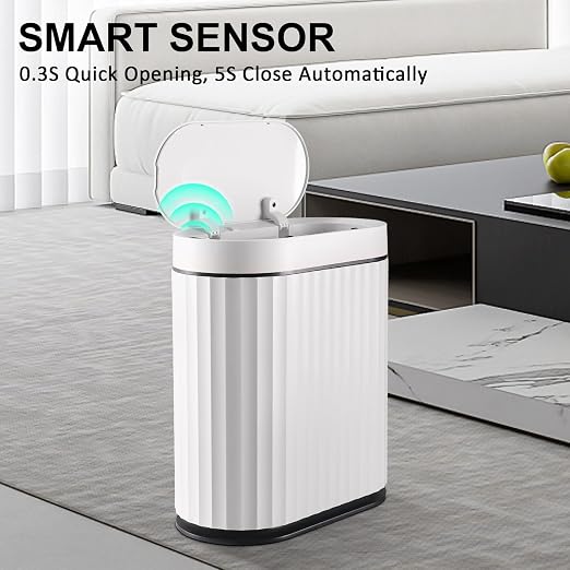 ELPHECO Bathroom Trash Can with Lid 2 Gallon Small Sensor Garbage Can, Slim Smart Trash Bin, Waterproof Automatic Wastebasket, Narrow Plastic Garbage Bin for Bathroom, Kitchen, Office, Black White - Image 3
