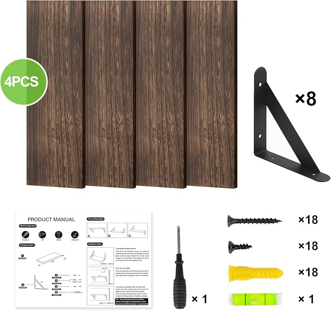 Fixwal Floating Shelves for Wall, Wood Wall Mounted Shelves for Bedroom, Bathroom, Living Room, Kitchen Storage and Decor(Brown, Set of 4, 16.5 Inch) - Image 5