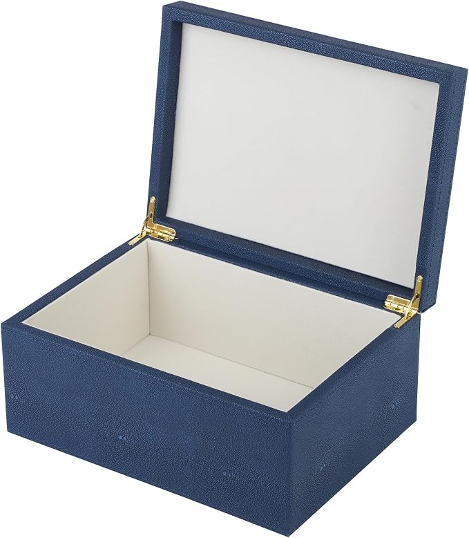 HofferRuffer Faux Leather Decorative Box, Large Wooden Structure Keepsake Box Accessory Organizer Jewelry Organizer with Hinged Lid, Storage Container for Home or Office (NavyBlue Shagreen) by HofferRuffer