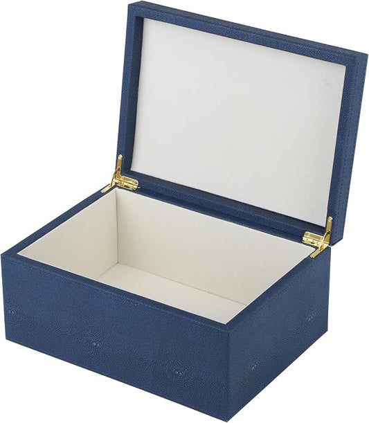 HofferRuffer Faux Leather Decorative Box, Large Wooden Structure Keepsake Box Accessory Organizer Jewelry Organizer with Hinged Lid, Storage Container for Home or Office (NavyBlue Shagreen) by HofferRuffer
