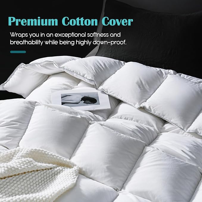 Goose Feather Down Fiber Comforter Full Size, 100% Cotton Ultra Soft Fluffy Duvet Insert Full, All Season Luxurious Hotel Bedding Comforter with Corner Tabs, White 82"x86"