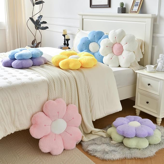 Flower Pillow, Flower Shaped Pillow Decorative Throw Pillows for Bed Couch, Cute Daisy Pillow Dorm Decor Floor Seating Cushion (Green, 15 Inches)