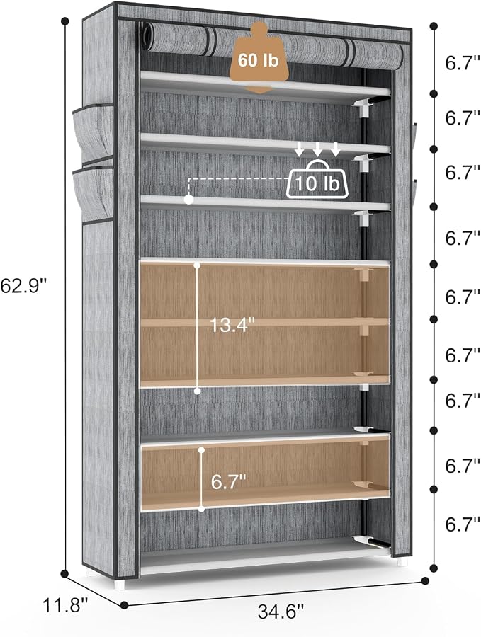 VILICK Shoe Rack with Cover Narrow Shoe Organizer with Pockets 10 Tier Tall Shoe Storage Holds 36-41 Pairs Shoes and Boots Shoe Rack for Closet Entryway Garage, Printing - Image 3