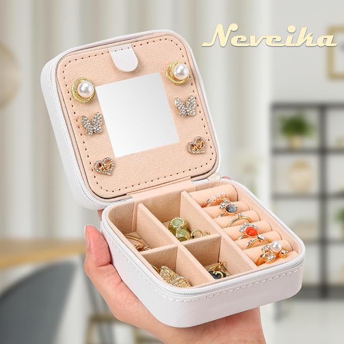 Neveika Jewelry Box with Mirror,Small Jewelry Organizer Box，Travel Jewelry Case for Women，Gift Jewelry Boxes for Female Girls (4pcs mirror white) - Image 6