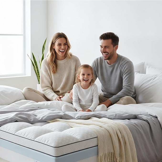 Queen Size Dual Layer 4 Inch Memory Foam Mattress Topper, 2 Inch Gel Memory Foam and 2 Inch Pillow Top Mattress Pad Cover, Thick Soft Bed Topper Medium Support for Back Pain, White
