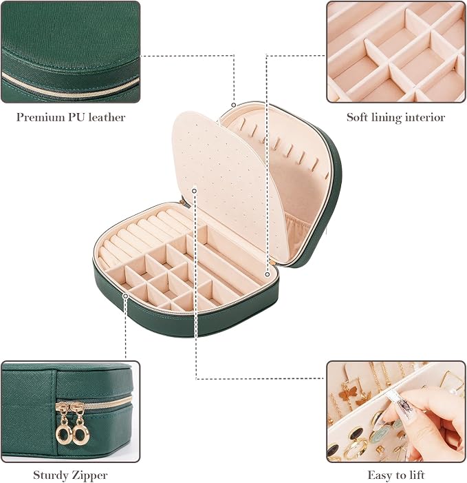 ProCase Travel Size Jewelry Box, Large Portable Seashell-Shaped Jewelry Case, 2 Layer Jewelry Organizer in PU Leather for Women -Emerald - Image 5