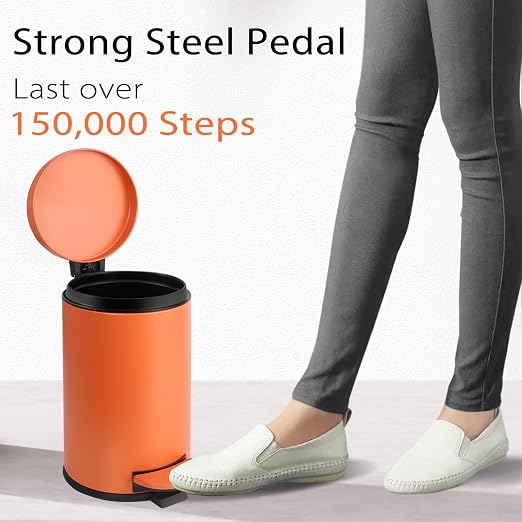 TIPGO Small Trash Can with Lid Soft Close, 4.5 Liters / 1.2 Gallon Bathroom Garbage Can, Mini Step Trash Bin, Stainless Steel Wastebasket for Bathroom, Bedroom, Office (Orange) - Image 4