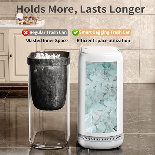 Small Bathroom Trash Can with Lid, 3 Gallon Slim Garbage Bin with Pop-Up Lid & Air-Pressure Bag Lock, Mini Waste Basket for Bathroom, Bedroom, Kitchen, Office, Rv, White - Includes 75 Bags (5 Rolls) - Image 3