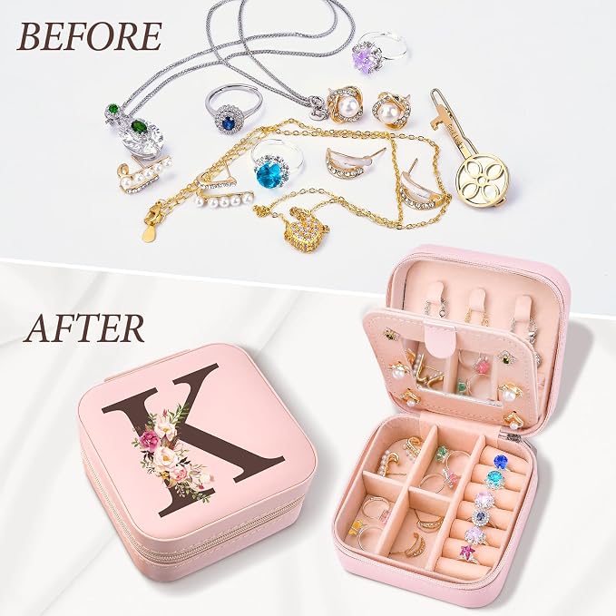 Inngeroo Christmas Gifts for Mom from Daughter Son, Personalized Birthday Giftware for Women, Mother Day Mom Gifts Small Travel Jewelry Box Travel Jewelry Organizer with Mirror, Initial K - Image 5