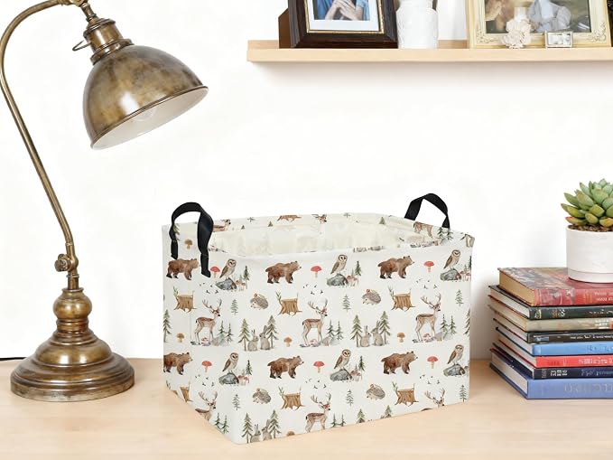 Rectangle Kids Baskets Animal Basket Cute Storage Bin Organizer Box for Room Decor Gift Basket(Woodland animal) - Image 6