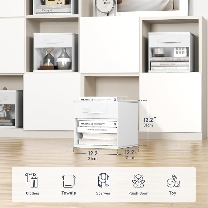 DIMJ Cube Bins, 12.2-Inch Storage Bins Cubes with Window, 6 Packs Collapsible Storage Bins with Handles, Closet Storage Baskets for Organizing Living Room, Office, 8 Pack,White - Image 2