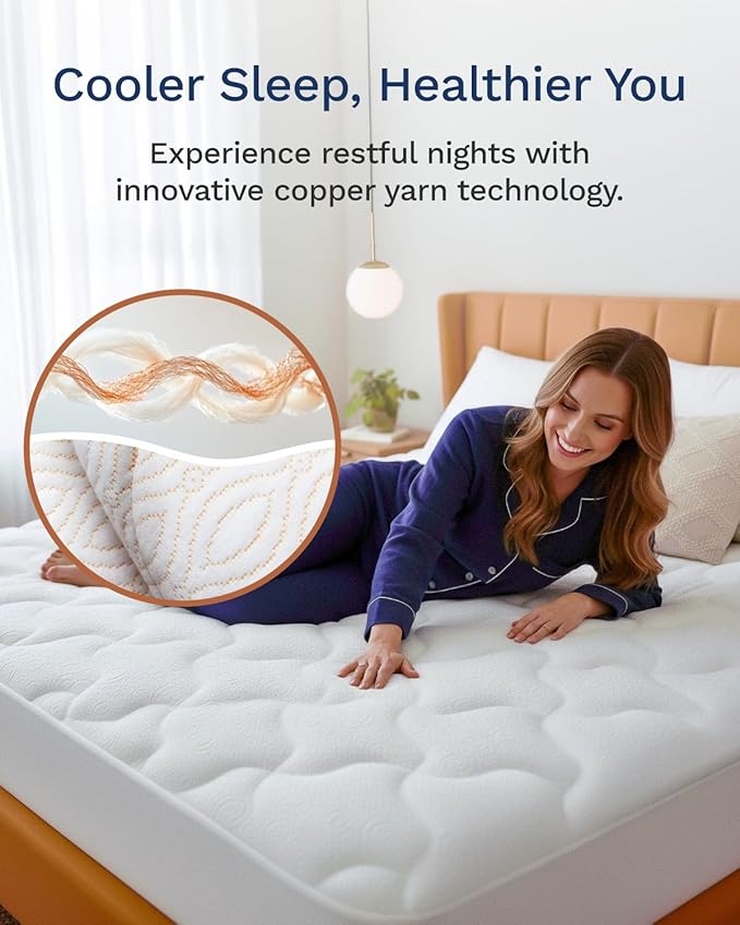 ViscoSoft Copper Pillow Top Twin Mattress Pad - Soft Overstuffed Premium Cloud-Like Support - Quilted Fiberfilled Mattress Topper with Deep 18" Pocket for Secured Fit