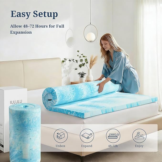 IULULU King Size Mattress Topper, 3 Inch Gel Memory Foam Topper, Pressure Relief & Cooling, CertiPUR-US Certified